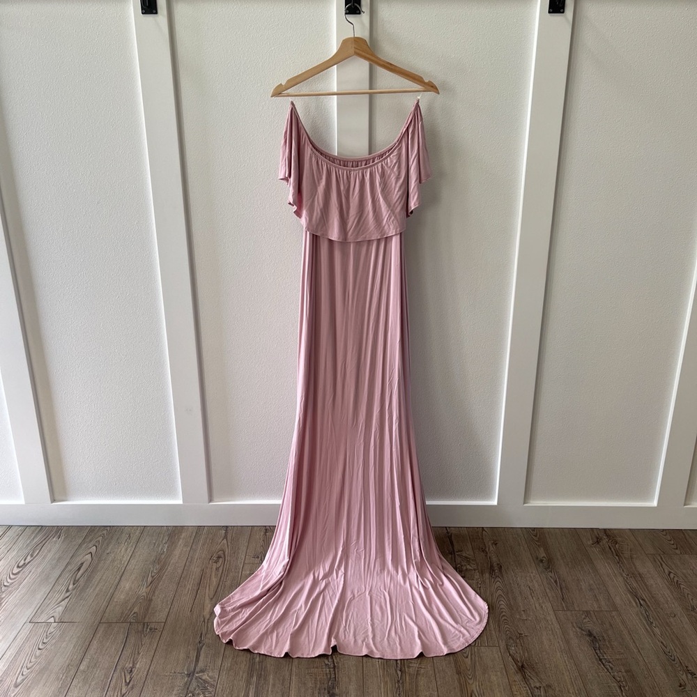 Pinkblush Light Pink Ruffle Off Shoulder Mermaid Maternity Photoshoot Dress - Picture 4 of 5